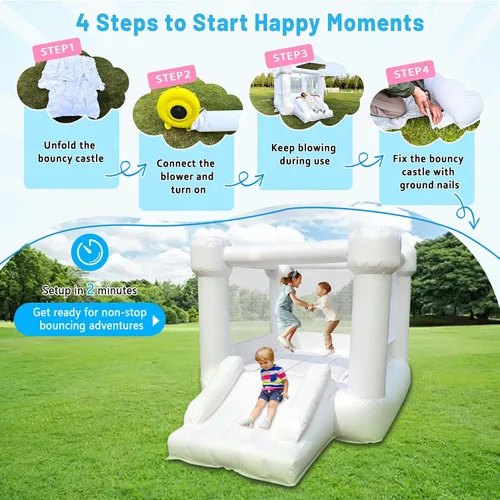 Miniatura 3 de Casa inflable de PVC blanca, casa hinchable con tobogán, casa de rebote para niños 3-6 soplador incluido, 8.7 pies de largo x 6 pies de ancho x 6