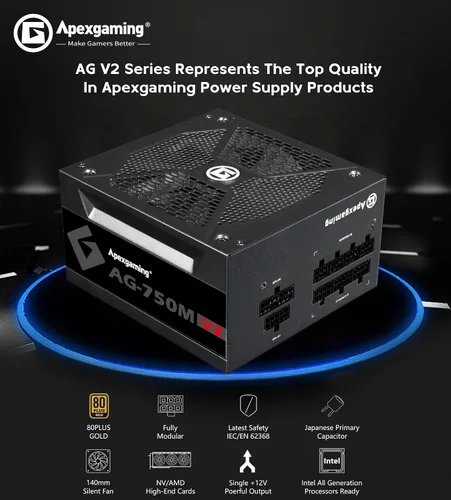 Miniatura 4 de Apexgaming AG-750M V2 750Watt 80PLUS Gold Fuente de alimentación totalmente modular