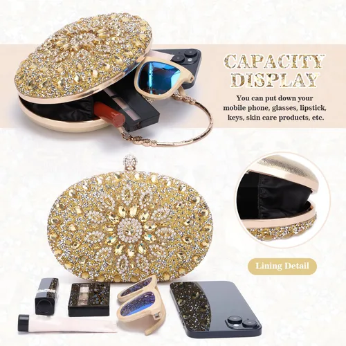 Miniatura 4 de Bolso de mano de noche con diamantes de imitación para mujer, bolsa de mano con diamantes brillantes y brillantes, bolsa de fiesta de boda de cristal