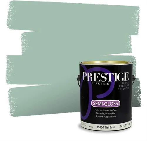 Miniatura 197 de Prestige Paints - Pintura exterior e imprimación en uno, 1 galón, plano, compatibilidad comparable con el color menta «Whipped Mint» de Behr