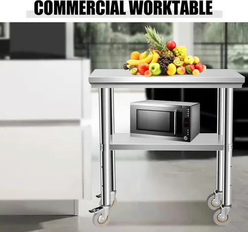 Miniatura 6 de Mesa de acero inoxidable para preparación de 30 x 12 pulgadas, mesa de trabajo resistente con 4 ruedas para cocina comercial, restaurante, hogar