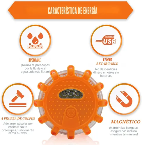 Miniatura 2 de Ecoangel Bengalas LED de Carretera Recargables por USB Luces de Emergencia - Baliza de Seguridad para Automóvil de Advertencia en Carretera Kit de 3