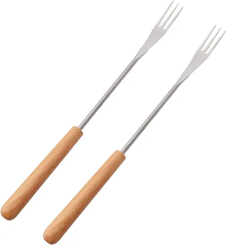 Miniatura 7 de DOITOOL 6 tenedores para fondue de acero inoxidable con mango de madera, diseño aislante térmico para postres de frutas, olla caliente, barbacoa al