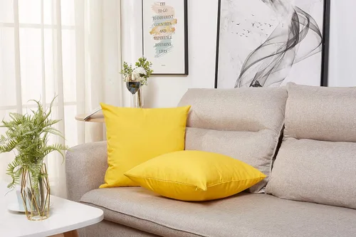 Miniatura 4 de TangDepot - Fundas de almohada decorativas hechas a mano, 100% lona de algodón sólida / fundas de almohada, (40x40 cm, Amarillo)