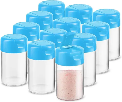 Miniatura 8 de Paquete de 12 saleros y pimenteros de plástico con tapa con bisagras, bolsa de almuerzo antiderrames, para camping, picnic, dispensador de especias