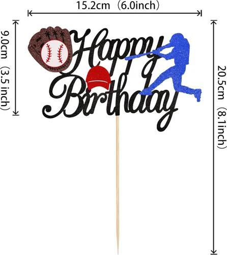 Miniatura 2 de 1 pieza de decoración para pastel de cumpleaños feliz con temática de béisbol, jugador de béisbol de purpurina, decoración temática deportiva para P5