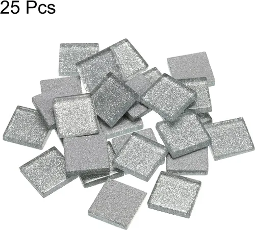 Miniatura 3 de MECCANIXITY Azulejos de mosaico, azulejos de vidrio, piezas de vidrio de mosaico de cristal brillante, cuadrados a granel, 0.8 x 0.8 in para Plata
