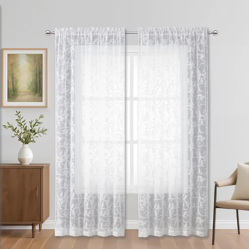 Miniatura 45 de OVZME Anji - 2 paneles de cortinas traslúcidas de gasa marrón de 72 pulgadas de largo para dormitorio, doble bolsillo para barra, tela ligera