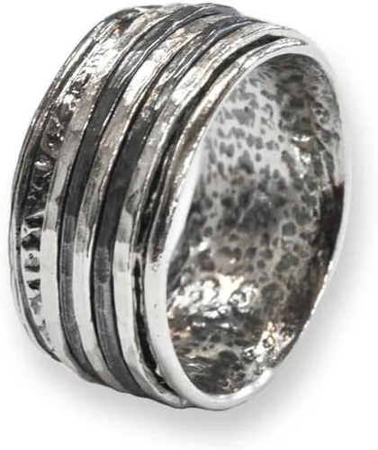 Paz Creations - Anillos giratorios de plata de ley 925 para mujeres y hombres, anillo de meditación de banda gruesa con patrón martillado, joyería