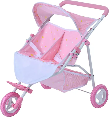 Miniatura 11 de Olivia's Little World Conjunto de Portabebés y Asiento de Coche de Muñeca Bebé Princesa de Lunares, Rosa/Gris