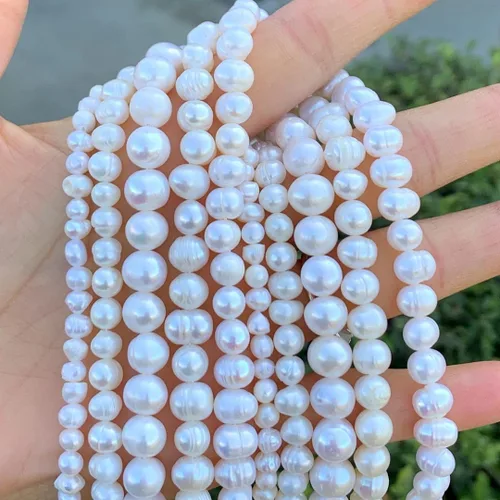 Miniatura 3 de Adabele 2 hebras de cuentas sueltas redondas de patata natural real cultivadas de agua dulce blancas de 7 a 0.315 in para fabricación de joyas