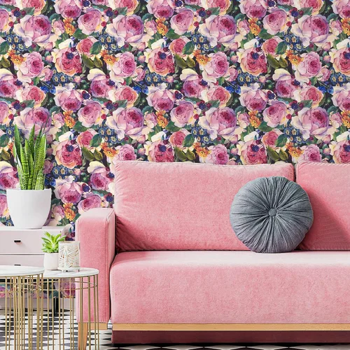 Miniatura 5 de VaryPaper Papel tapiz vintage floral oscuro de 17.7 x 78.7 pulgadas, diseño de peonía de acuarela, papel tapiz de flores para despegar y pegar