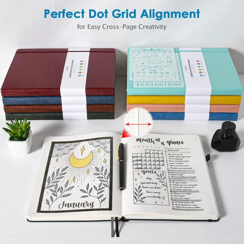 Miniatura 6 de Cuaderno de puntos con diario punteado, cuaderno de tapa dura B5 con viñetas, cuaderno de cuero con 312 páginas numeradas, cuaderno de cuadrícula