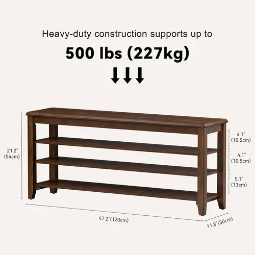 Miniatura 2 de Taitiy Zapatero con parte superior plana de madera de caucho y 3 estantes ajustables, zapatero de madera para entrada, pasillo, vestíbulo, puerta