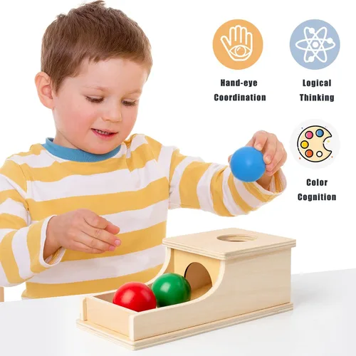 Miniatura 3 de Busy edition Montessori Toys Caja de objetos de permanencia con sonido suave, juguete de madera, bola de bebé para soltar y jugar, para niños de 6