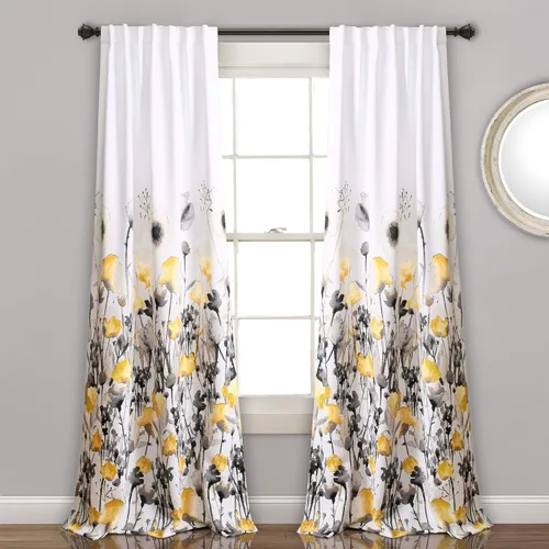 LUSH DÉCOR, 95 x 52 pulgadas, Cortinas Zuri Flora de Lush Decor con filtro de luz, juego de 2 paneles para ventana, color amarillo y gris, para