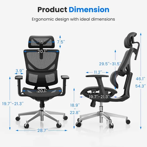 Miniatura 2 de OdinLake L1 Ergo Upgrade 518 - Silla de oficina ergonómica de malla negra, grande y alta, 350 libras, soporte lumbar dinámico, altura ajustable