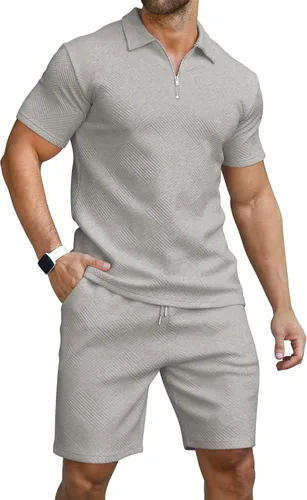 KUYIGO Conjunto de camisa polo y pantalones cortos para hombre, trajes de verano a la moda, casual, manga corta, traje de polo para hombre, 2