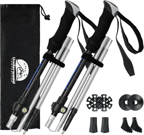 Bastones de senderismo plegables – Paquete de 2 bastones de senderismo de aluminio, bastones ligeros para personas mayores, hombres, mujeres,