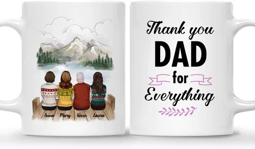 Gossby Taza personalizada (3 hijas) Thank You Dad For Everything, taza personalizada para papá, de regalo, día del padre, cumpleaños, 11 onzas, 15 3