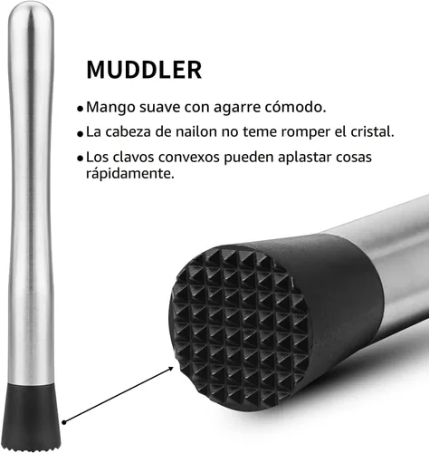 Miniatura 3 de Tifanso Muddler para cócteles, mortero de 10 pulgadas y cuchara mezcladora de mango largo para bar, agitador de acero inoxidable, herramientas