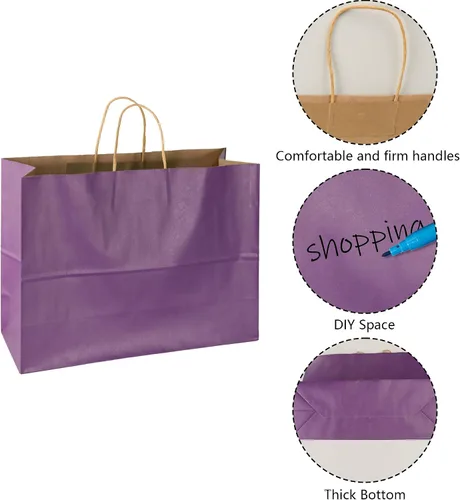 Miniatura 6 de BLEWINDZ 70 bolsas de papel grandes con asas, 16 x 6 x 12 pulgadas, bolsas de compras de papel multicolor para pequeñas empresas, bolsa de regalo 10