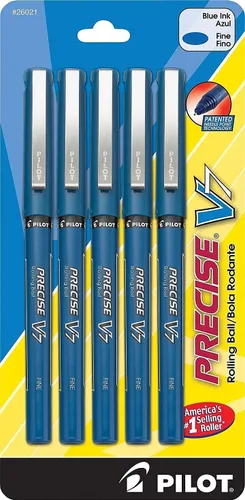 Miniatura 2 de PILOT Precise V7 - Bolígrafos de bola de punta fina de 1/32 de pulgada (0.7mm), tinta azul líquida, paquete de 5 (26021)