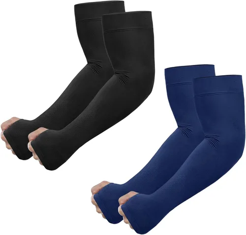Newbyinn Mangas de protección solar UV con orificio para el pulgar para hombres, mujeres y jóvenes, manga refrescante para cubrir tatuajes, 2 pares: