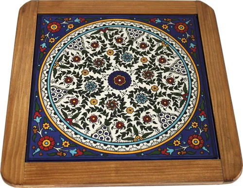 Miniatura 6 de Holy Land Market Salvamanteles de cerámica Model I - Plato caliente extragrande para cocina - Diseño de flores azules, 9.8 in (9.75 pulgadas)
