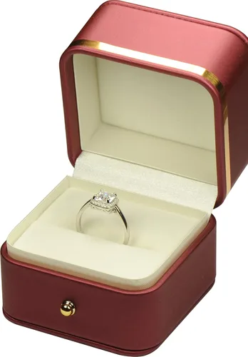 Miniatura 4 de Caja de anillo para propuesta de boda, compromiso para hombres y mujeres, de lujo, suave al tacto, color rojo de primera calidad, caja de joyería