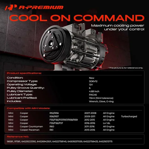Miniatura 2 de A-Premium Compresor de aire acondicionado con embrague compatible con Mini Cooper 2007-2016, Cooper Paceman 2013-2016, Cooper Countryman 2011-2016