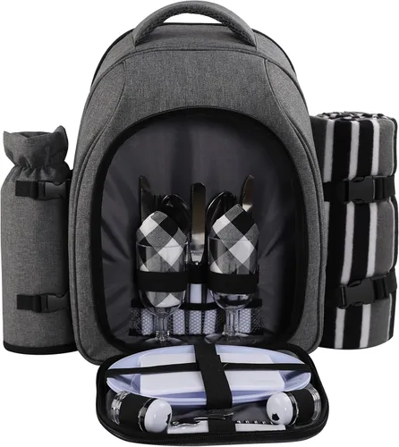 Miniatura 17 de apollo walker - Mochila para picnic para 2 personas con compartimento refrigerado, soporte desmontable para botella/vino, manta de forro polar