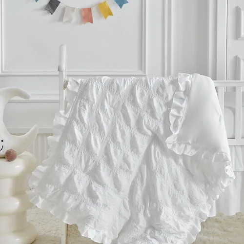 Miniatura 3 de Juego de ropa de cama para cuna pequeña con volantes, edredón acolchado bohemio con sábana bajera y falda de cama, ropa de cama de sirsaca suave