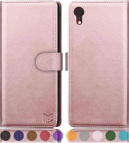 SUANPOT Funda de piel tipo cartera para iPhone XR 6.1 (no XS 5.8 pulgadas, XS Max 6.7 pulgadas) con bloqueo RFID, tarjetero de crédito, funda de Oro