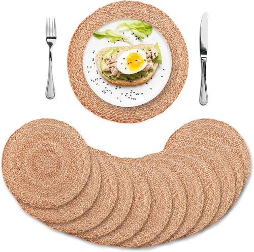 Miniatura 11 de Eco Crave - Juego de 2 manteles individuales redondos tejidos de yute, natural, 33 cm, estilo boho, rústico, de granja, tejido a mano