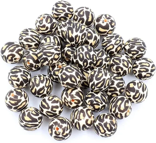 36 cuentas de silicona de leopardo para manualidades de 0.472 in, 0.591 in y 0.748 in, cuentas espaciadoras sueltas redondas a granel para hacer
