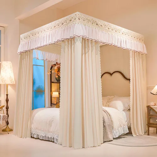 Miniatura 7 de Mengersi Cortina de cama con poste de cuatro esquinas de princesa para niñas, adultos y niños (tamaño matrimonial, mariposa azul)