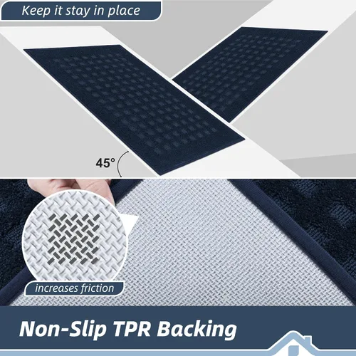 Miniatura 5 de BEQHAUSE Tapetes para puerta de 20 x 32 pulgadas, tapete antideslizante de punto gofre, de perfil bajo, resistente a la suciedad y absorbente, Azul