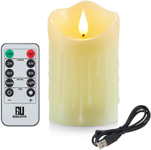 Velas sin llama con batería recargable, velas parpadeantes con control remoto y temporizador, velas LED de pilar de cera real, velas LED para el