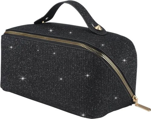 Miniatura 9 de KEYPOWER Bolsa de cosméticos de lentejuelas con purpurina de gran capacidad, bolsa de maquillaje de viaje, bolsa de aseo portátil brillante