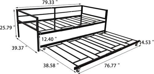 Miniatura 2 de HOMERECOMMEND Sofá cama de metal de tamaño individual con nido y listones de metal resistente, soporte para sofá cama, plataforma doble, base