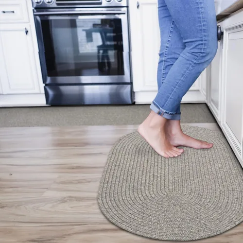 Miniatura 169 de Alfombra ovalada trenzada gris humo de 20 x 30 pulgadas, lavable para interiores y exteriores, decoración campestre para cocinas y entradas