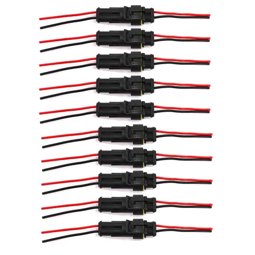 Miniatura 2 de Arnés de cables de conector eléctrico impermeable de 2 pines de 16 AWG para automóvil, camión, barco y otras conexiones de cables, paquete de 10