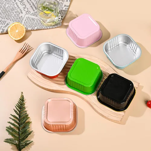 Miniatura 2 de Findful - Juego de 40 moldes cuadrados de papel de aluminio para cupcakes de 10 oz con tapas, moldes para brownies, moldes desechables grandes