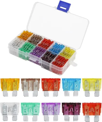 AHL - fusibles de cuchilla para auto, moticicleta, camión, caja surtida, 5A 7.5A 10A 15A 20A 25A 30A 35A 40A 50A, 100 unidades