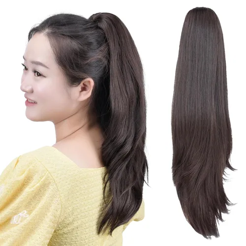 Miniatura 24 de Extensión de cola de caballo negra con clip de garra, ondulada, 10 pulgadas, 3.5 onzas, sintético, como verdaderos, postizos, para mujer, Yaki