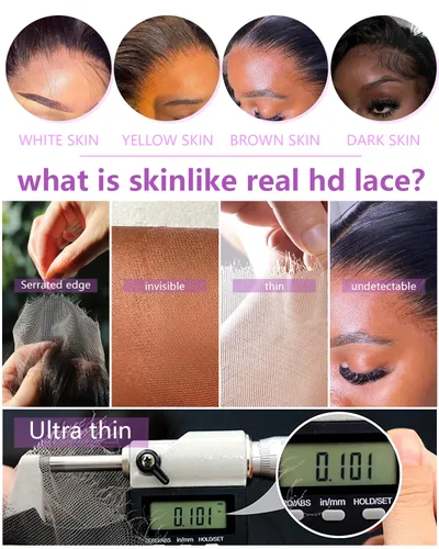 Miniatura 3 de SKINLIKE - Pelucas de cabello humano con cierre de encaje HD de 5 x 5 con cordón de 26 pulgadas, densidad del 220 %, pelucas de cabello humano