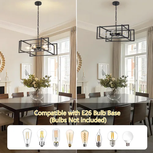 Miniatura 4 de Lámpara colgante industrial negra mate de 19.7 pulgadas, altura ajustable, 6 luces rústicas de metal vintage para cocina, isla, pasillo, comedor