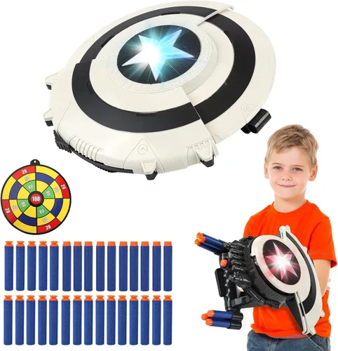 KooRare - Juguetes de escudo que disparan dardos para pistolas - Juguetes para niños superhéroes de 6, 7, 8, 9+ años, juguete de rol con luces, con