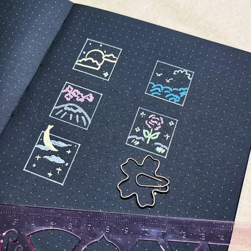 Miniatura 5 de Cuaderno de páginas negras con puntos A5, piel sintética, 150 GSM, cuaderno diario de papel negro con páginas negras (blanco)
